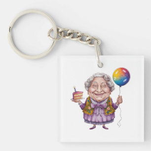 Funny Biking Grandma Birthday Party Art Key Ring