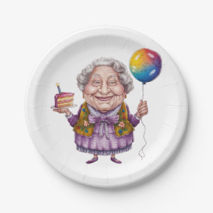 Funny Biking Grandma Birthday Party Art Paper Plate