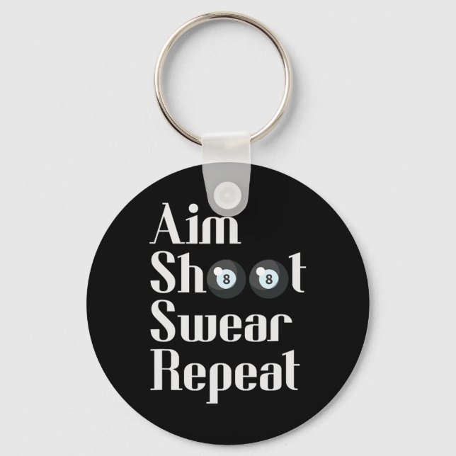 Funny Billiards 8-ball Pool Player Aim Shoot Swear Key Ring (Front)