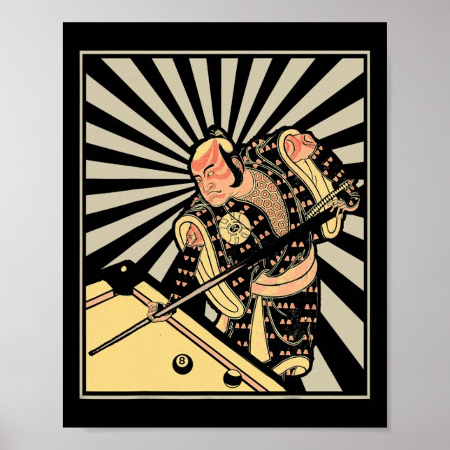 Funny Billiards Gift For 8-ll Pool Player Samurai  Poster (Front)