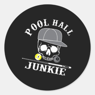 Funny Billiards Pool Hall Junkie For Pool Players Classic Round Sticker