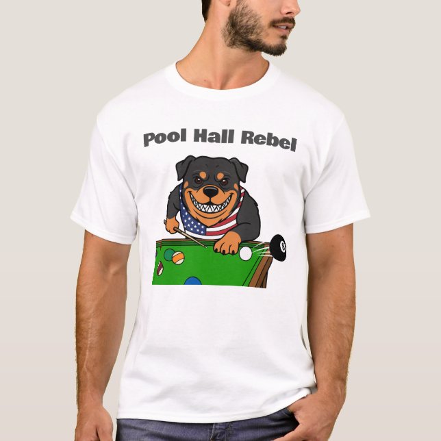Funny Billiards Pool Hall Rebel Rottweiler T-Shirt (Front)