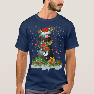 Funny Billiards Snowman Xmas Lights Billiards Chri T-Shirt