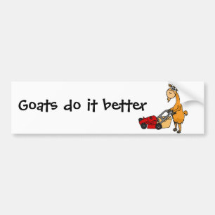 Funny Billy Goat Pushing Lawn Mower Cartoon Bumper Sticker