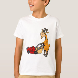 Funny Billy Goat Pushing Lawn Mower Cartoon T-Shirt