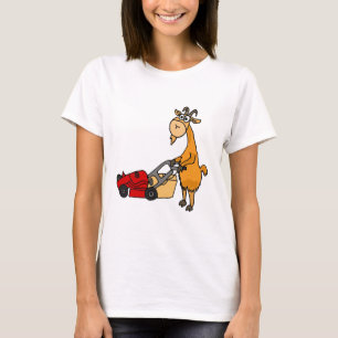Funny Billy Goat Pushing Lawn Mower Cartoon T-Shirt