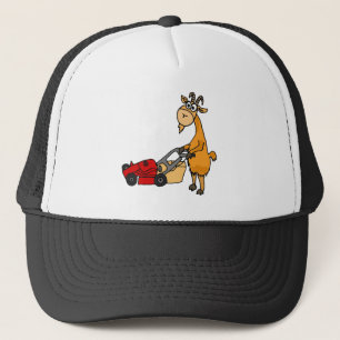 Funny Billy Goat Pushing Lawn Mower Cartoon Trucker Hat