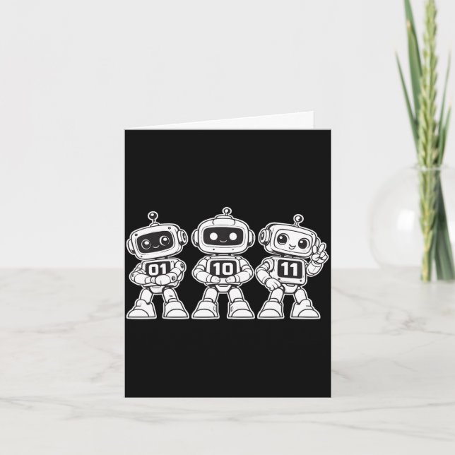 Funny binary robots 01 10 11 cute coding robot card (Front)