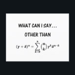 Funny Binomial Theorem STEM Math Science Humour Postcard<br><div class="desc">This fun postcard as a humourous saying: "What can I say... other than"--followed by the Binomial Theorem!  Great for all STEM disciplines,  students,  teachers,  and researchers.</div>