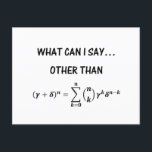 Funny Binomial Theorem STEM Math Science Humour Postcard<br><div class="desc">This fun postcard as a humourous saying: "What can I say... other than"--followed by the Binomial Theorem!  Great for all STEM disciplines,  students,  teachers,  and researchers.</div>