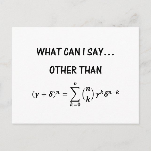 Funny Binomial Theorem STEM Math Science Humour Postcard (Front)