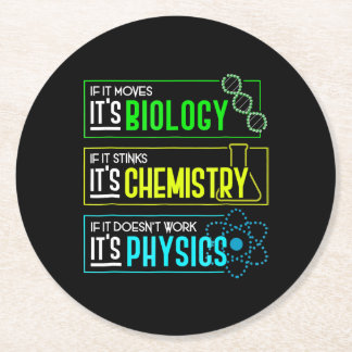 Funny Biology Chemistry Physics Science Nerd Round Paper Coaster