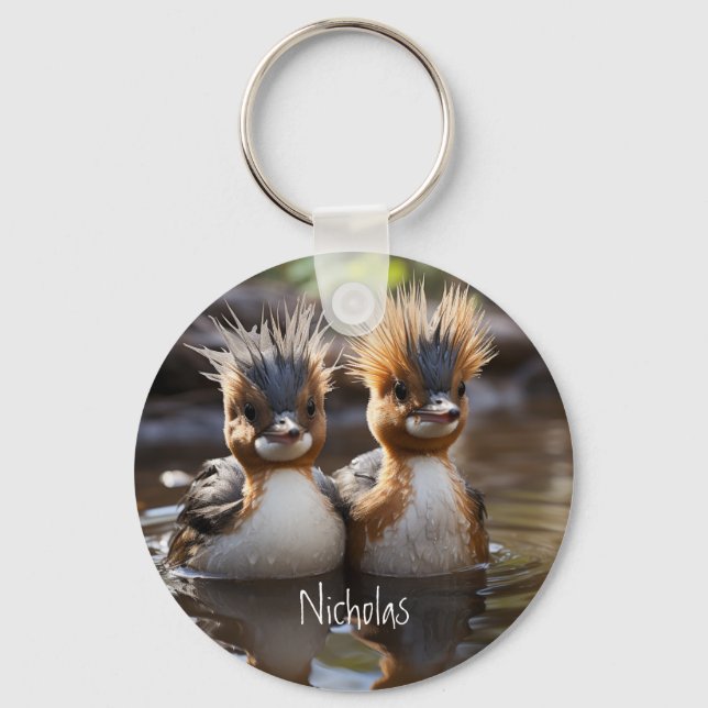 Funny Bird Ducks Friends Forever Customise Name Key Ring (Front)