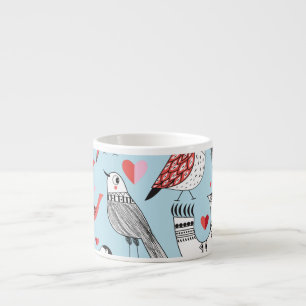 Funny bird illustrations, graphic seamless. espresso cup