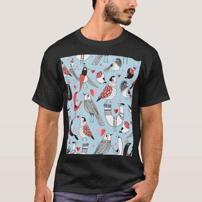 Funny bird illustrations, graphic seamless. T-Shirt (Front)