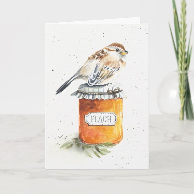 Funny Bird Over The Hill Birthday Card - Peach Jam (Front)