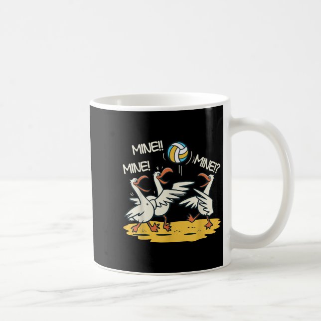 Funny Bird Playing Volleyball Mine Game Day Beach  Coffee Mug (Right)