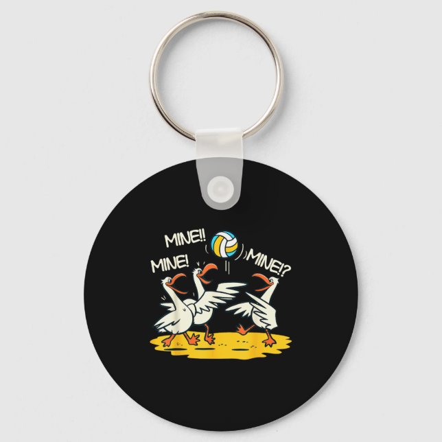 Funny Bird Playing Volleyball Mine Game Day Beach  Key Ring (Front)