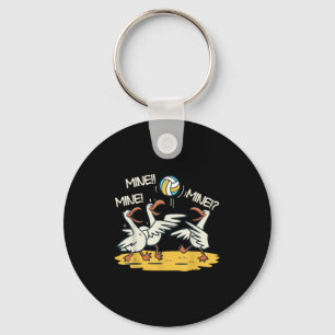 Funny Bird Playing Volleyball Mine Game Day Beach  Key Ring