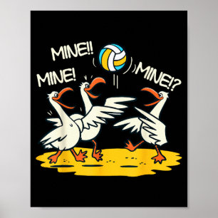 Funny Bird Playing Volleyball Mine Game Day Beach  Poster