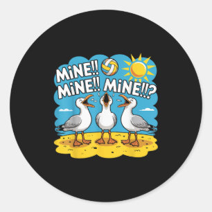 Funny Bird Playing Volleyball Mine Game Day Vibes  Classic Round Sticker