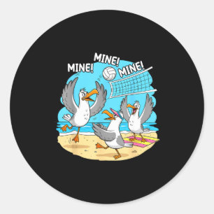 Funny Bird Playing Volleyball Mine Game Day Vibes Classic Round Sticker