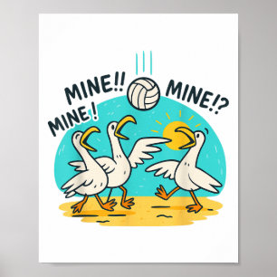 Funny Bird Playing Volleyball Mine Game Day Vibes Poster