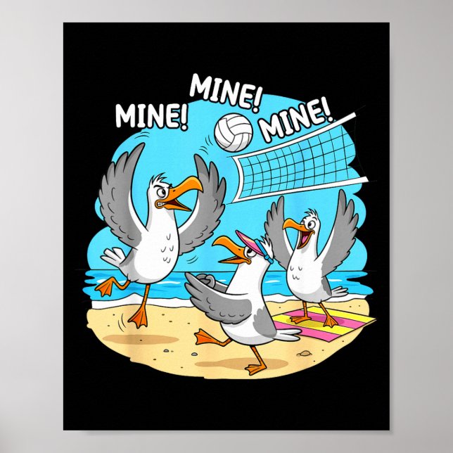 Funny Bird Playing Volleyball Mine Game Day Vibes  Poster (Front)
