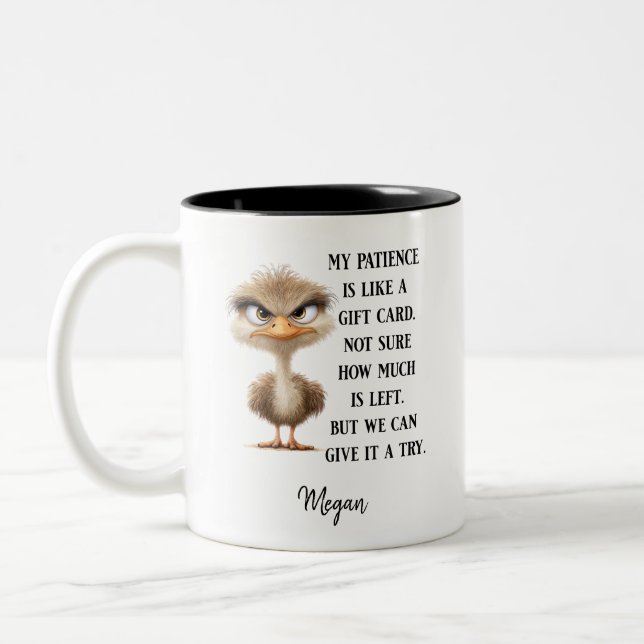 Funny Bird Sarcastic Humour Gift Grumpy Ostrich Two-Tone Coffee Mug (Left)