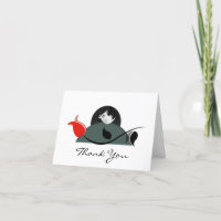 Funny "Bird Sings to Red Rose" Thank You Card