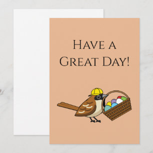 Funny Bird w Colourful Eggs Basket   Personalise Holiday Card