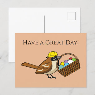 Funny Bird w Colourful Eggs Basket Personalise Holiday Postcard