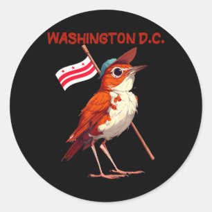 Funny Bird with Cap and Patriotic Washington Flag Classic Round Sticker