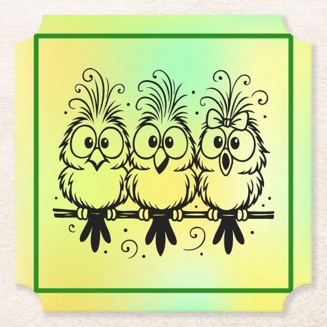 Funny Birds Cartoon-56456 Paper Coaster (Front)