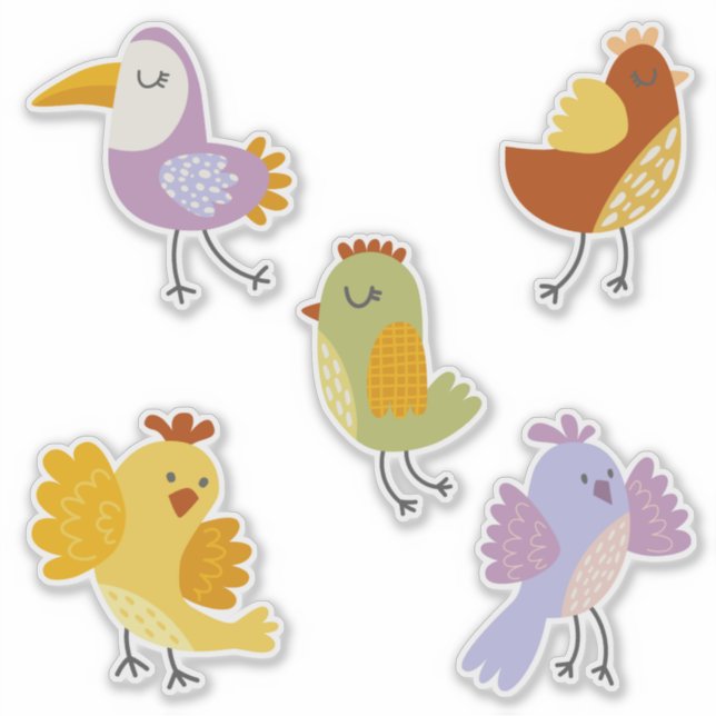 Funny birds pastel colours patchwork style (Front)