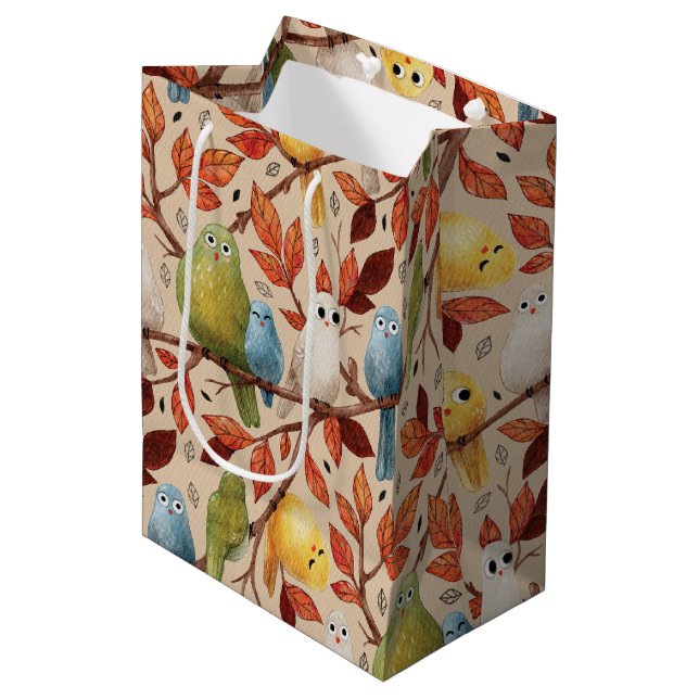 Funny Birds (Sapling) Medium Gift Bag (Front Angled)