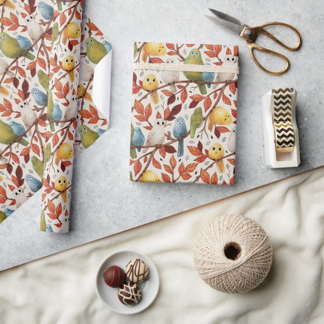 Funny Birds (Spring Wood) Wrapping Paper (Crafts)