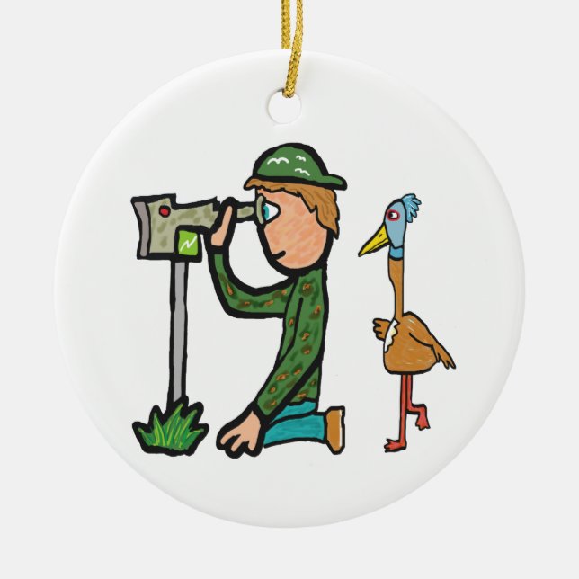 Funny Birdwatching Ceramic Tree Decoration (Front)