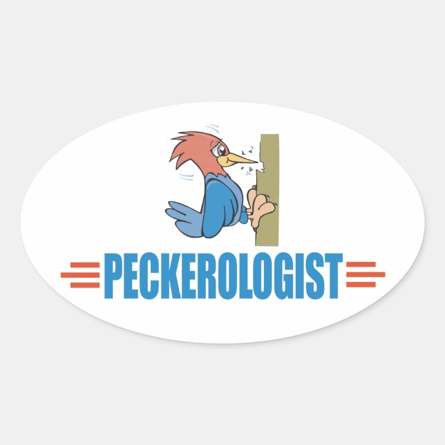 Funny Birdwatching Woodpecker Oval Sticker (Front)