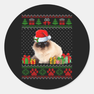 Funny Birman Cat Santa Hat Ugly Christmas Sweater  Classic Round Sticker