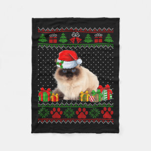 Funny Birman Cat Santa Hat Ugly Christmas Sweater  Fleece Blanket
