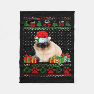 Funny Birman Cat Santa Hat Ugly Christmas Sweater  Fleece Blanket