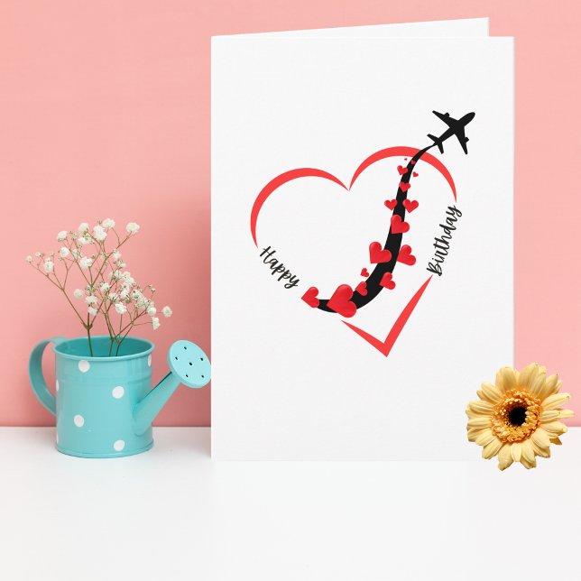 Funny Birthday Aeroplane Heart Aviation Minimalist Card (Creator Uploaded)