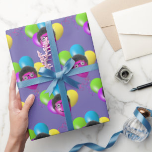 Funny Birthday Balloon Man's Face Wrapping Paper