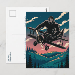 Funny Birthday Bigfoot Vintage Aeroplane Clouds  Postcard