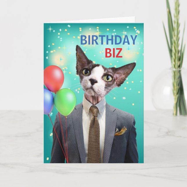 Funny Birthday Biz Cat in Suit and Tie Card (Front)