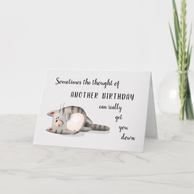 Funny Birthday Blues Cat Happiness Birthday  Card (Front)
