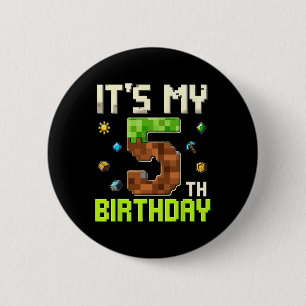 Funny Birthday Boy It's My 5th Birthday Gamer Pixe 6 Cm Round Badge