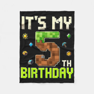 Funny Birthday Boy It's My 5th Birthday Gamer Pixe Fleece Blanket