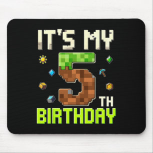 Funny Birthday Boy It's My 5th Birthday Gamer Pixe Mouse Mat
